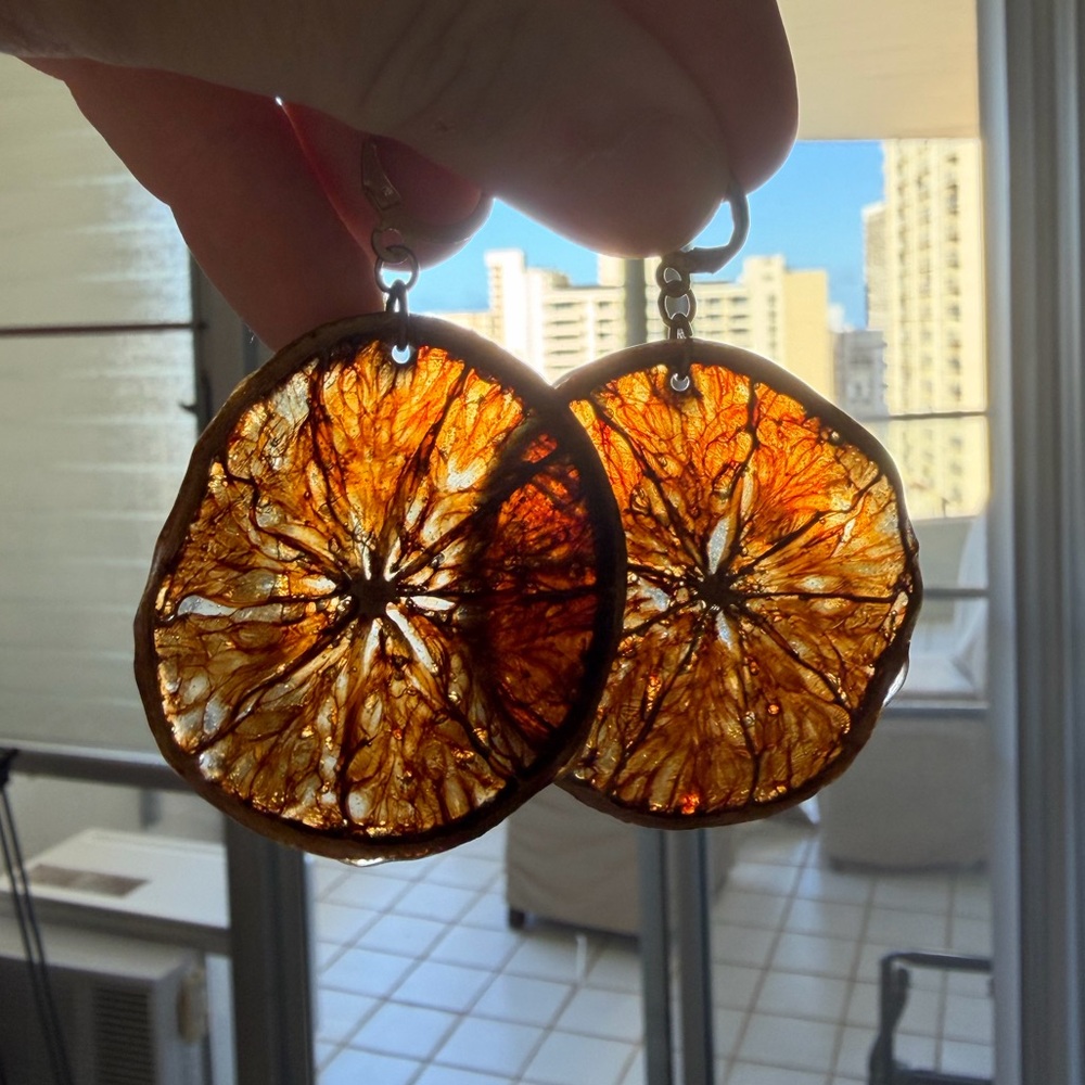 Real orange slice earrings